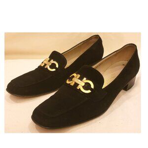 Salvatore Ferragamo Black Leather/Suede Heeled Pumps Size-8.5 AAAA Made in Italy